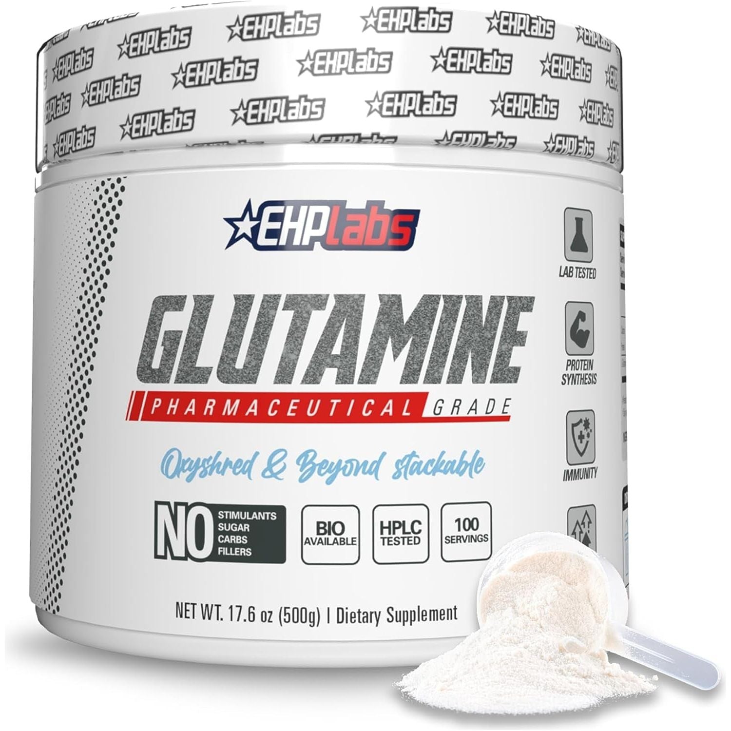 Ehplabs L Glutamine Powder Amino Acids - L-Glutamine Supplement for Gut Health (500G) Improves Muscle Recovery, Focus & Concentration - 100 Servings
