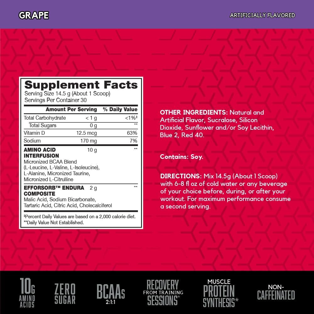 Amino X Endurance & Recovery BCAA Intra Workout, Grape, 435G, 30 Servings