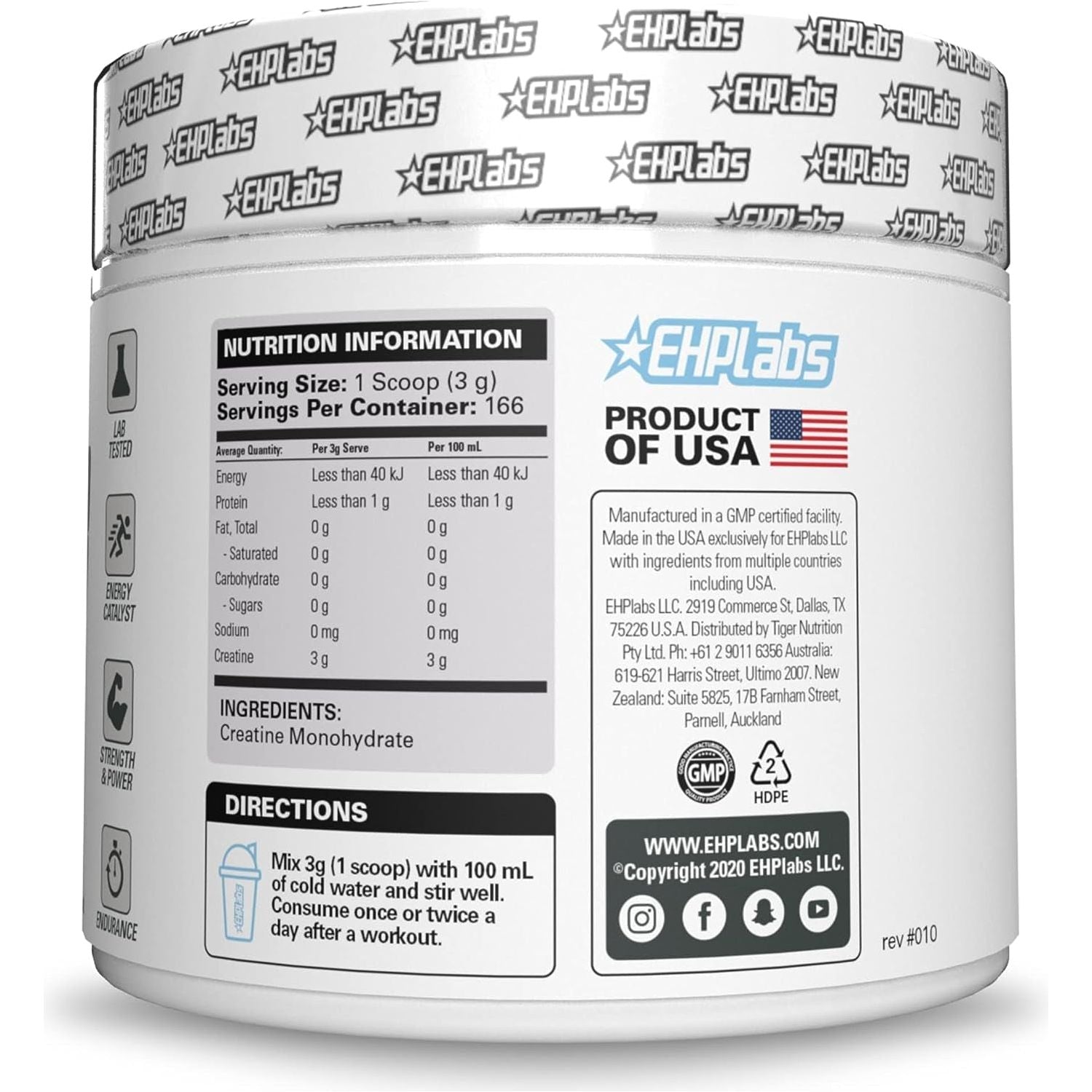 Ehplabs CREA-8 Creatine Monohydrate Powder - Creatine Powder for Building Lean Muscle Mass, Improves Strength & Power, Supports Brain Health - 100 Servings (500G)