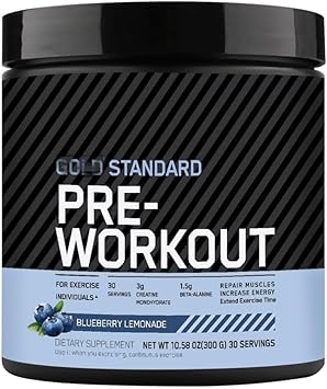 Premium Gold-Standard Pre-Workout Powder, 30 Servings, Blueberry Lemonade Flavor, Energy Support