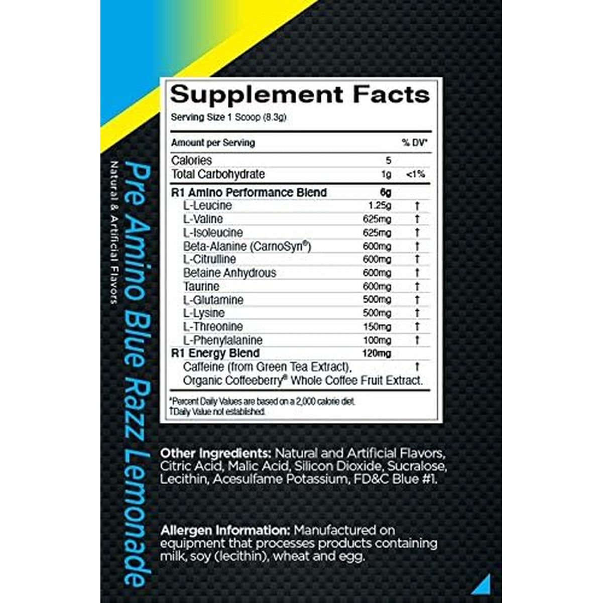 R1 Pre Amino Energy Boost Supplement 252 G, Blue Razz Lemonade (30 Servings)