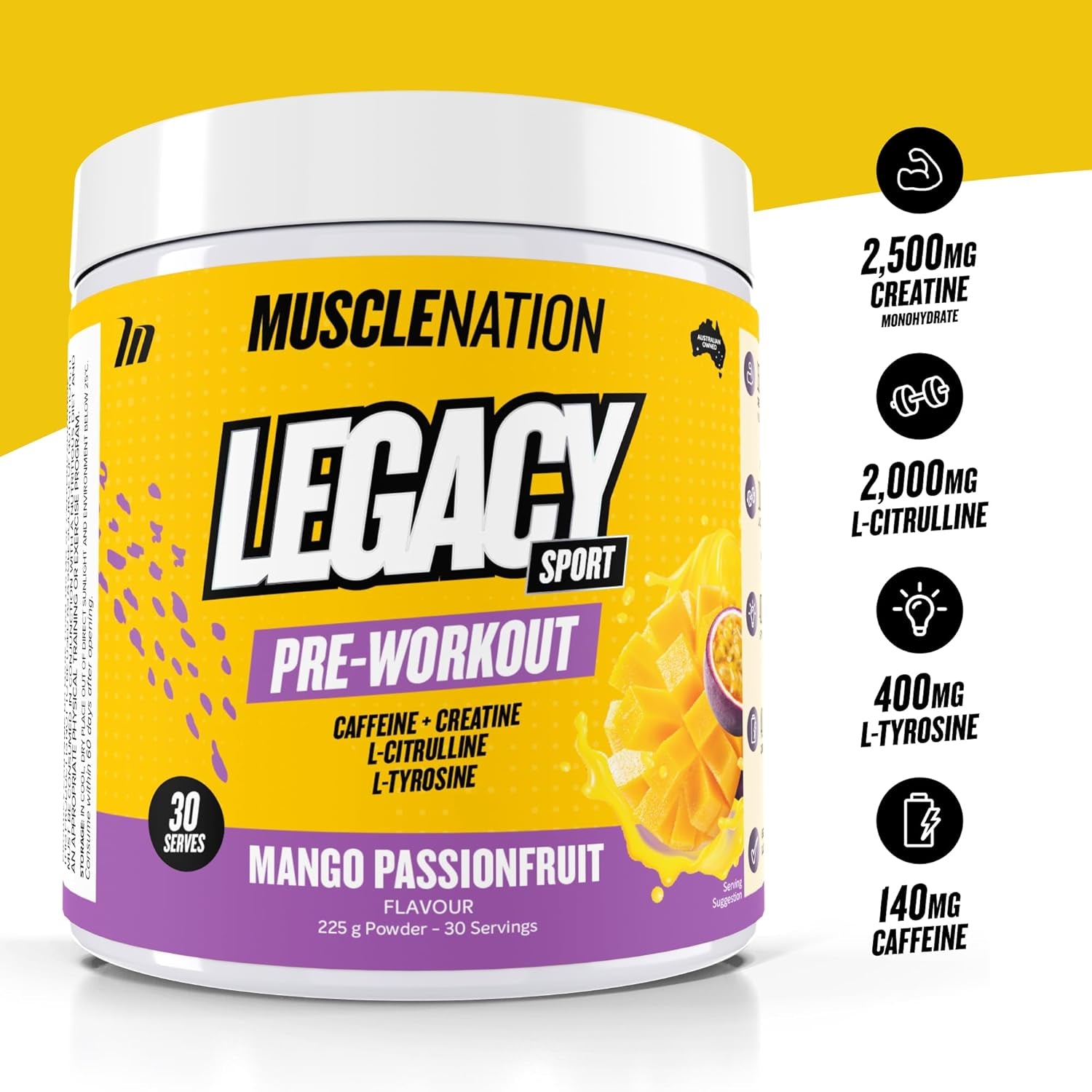 Pre-Workout Mango Passionfruit Legacy Sport 225G (30 Serves)