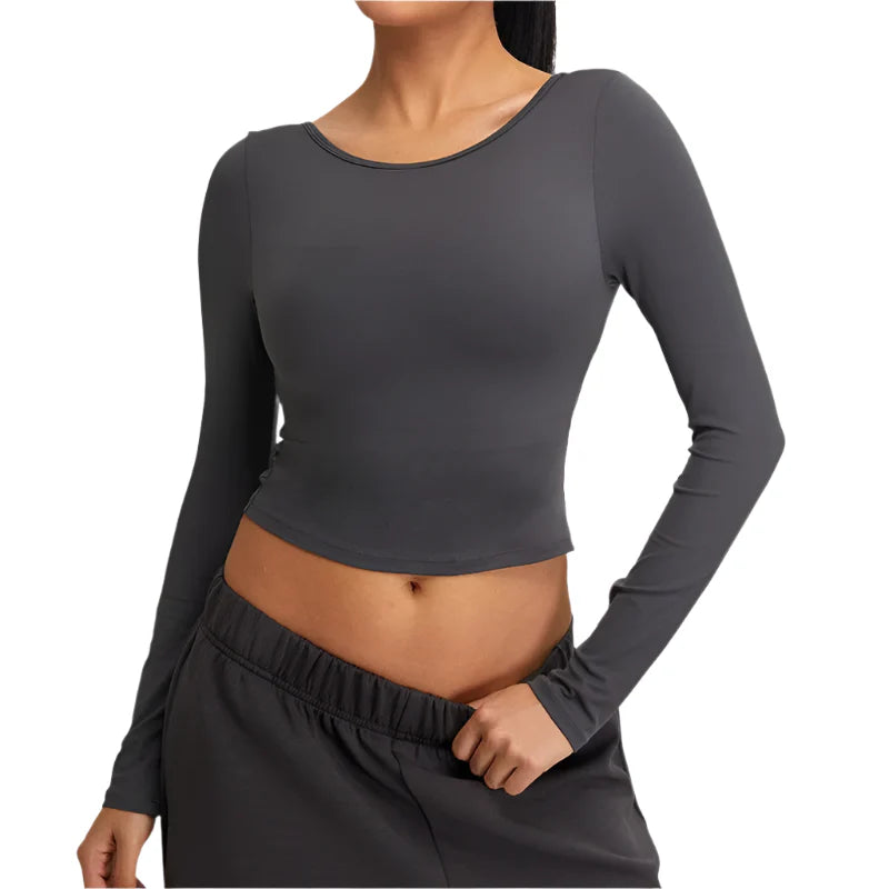 Fierce Luxe Long Sleeve Yoga Crop Top - Urban Elegance Collection
