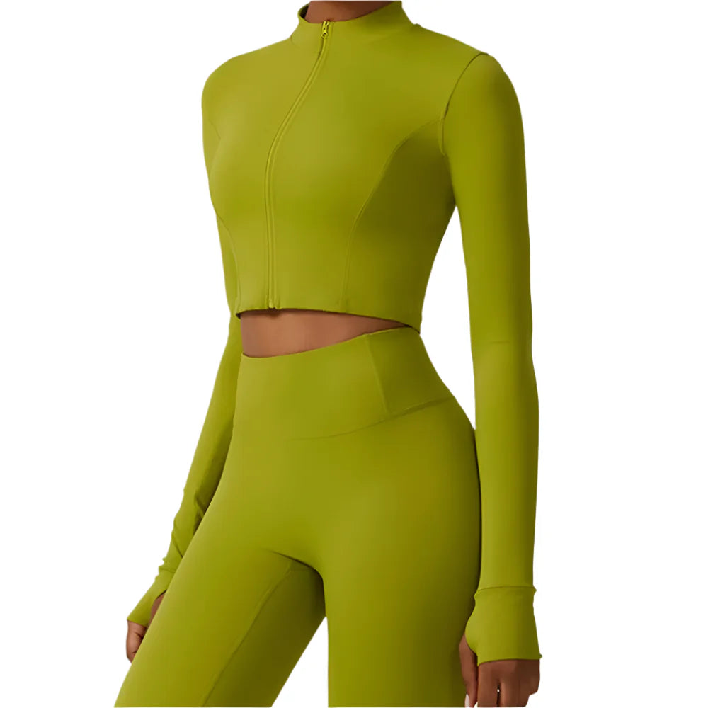 Zaria Luxe Women's Long Sleeve Zipper Active Crop Top