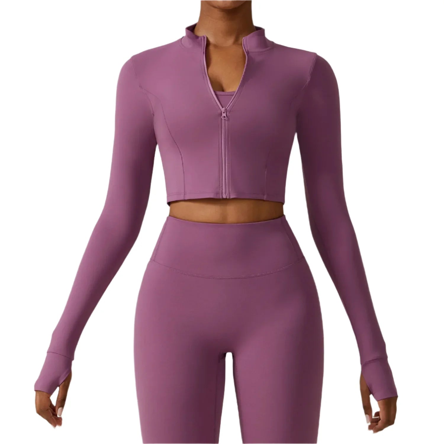 Zaria Luxe Women's Long Sleeve Zipper Active Crop Top
