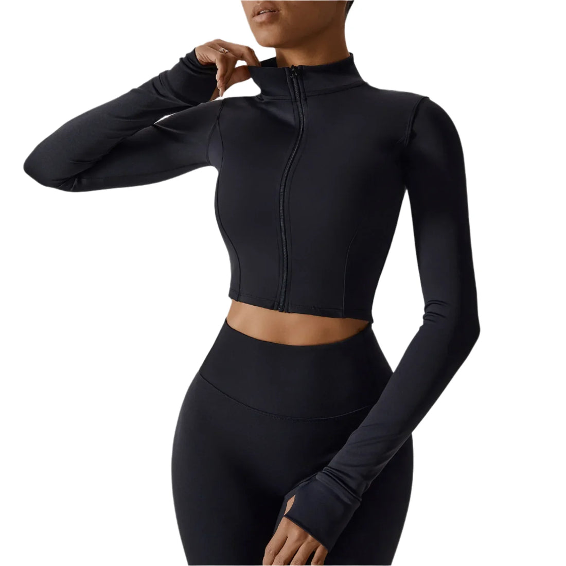Zaria Luxe Women's Long Sleeve Zipper Active Crop Top