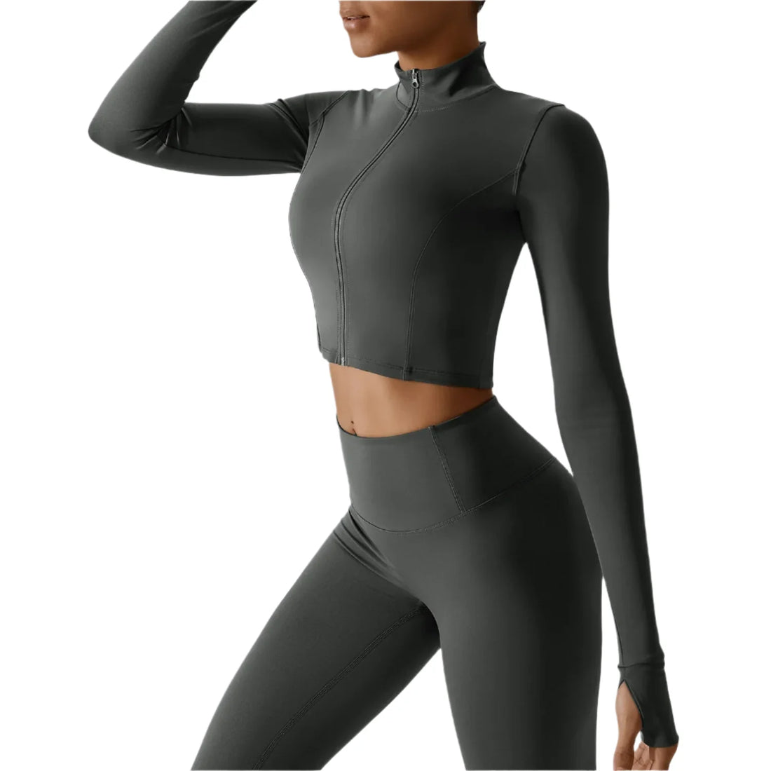 Zaria Luxe Women's Long Sleeve Zipper Active Crop Top