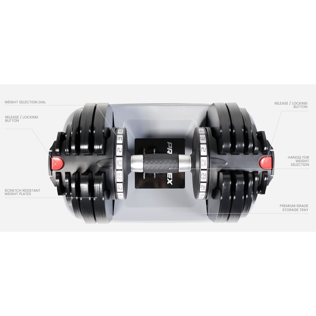 PROFLEX 2 x 25kg Adjustable Dumbbell Set Weights Dumbbells Home Gym Fitness Pair