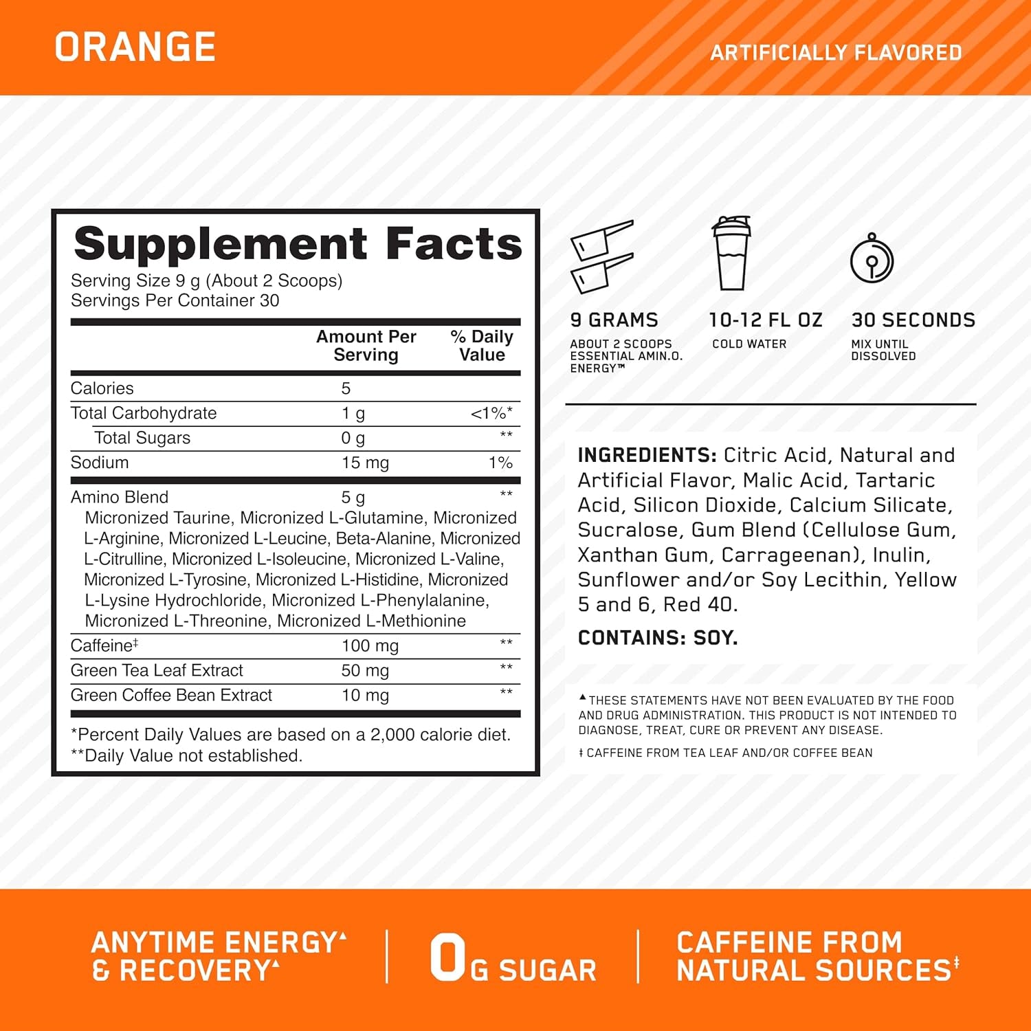 Amino Energy Powder, Orange 270G 30 Servings