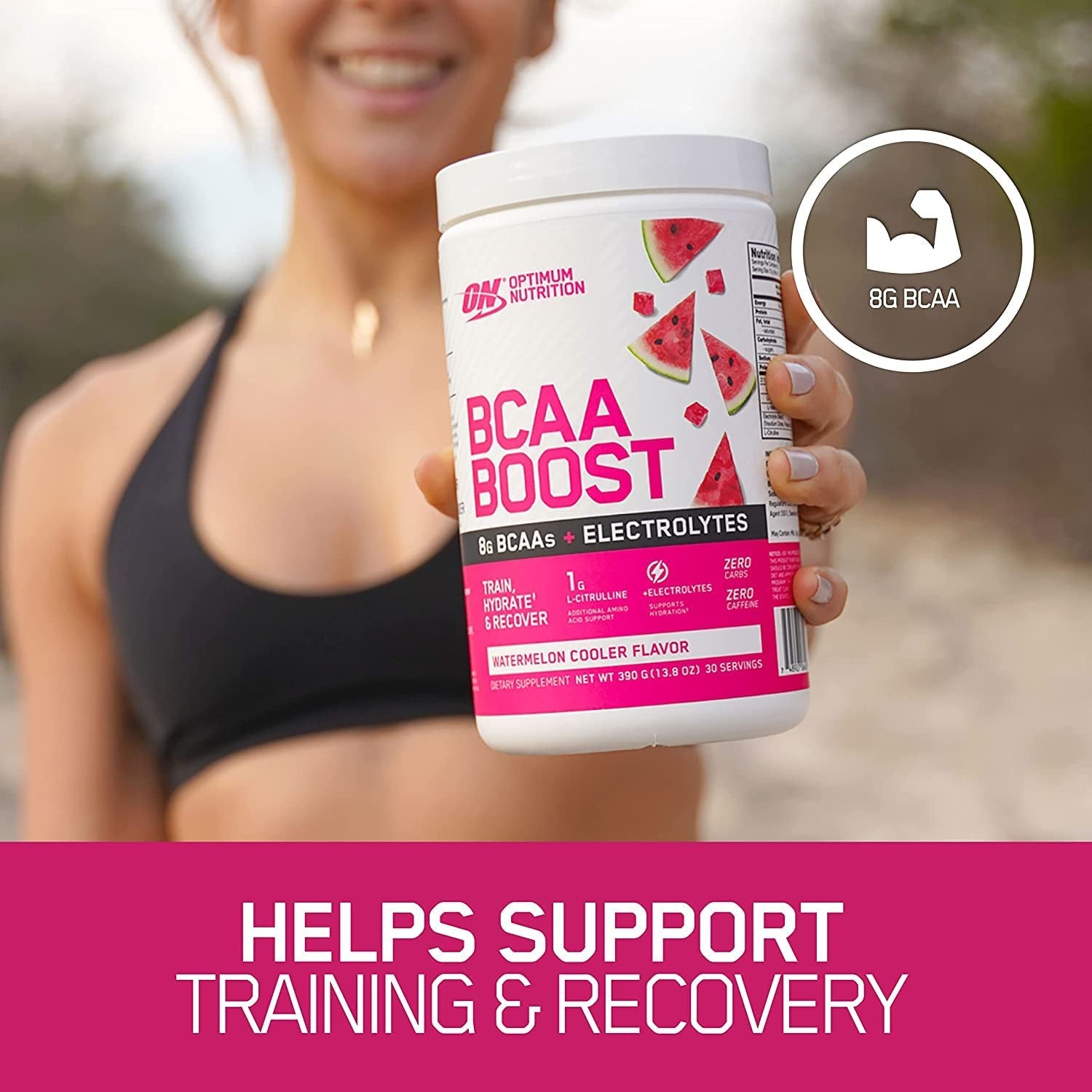 BCAA BOOST 8G BCAA + Electrolytes Powder, Watermelon Cooler, 390G, 30 Servings