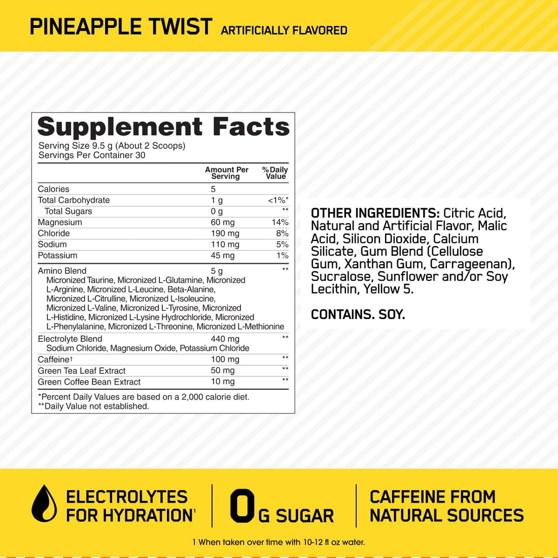 Amino Energy + Electrolytes Powder, Pineapple Twist, 285G, 30 Servings