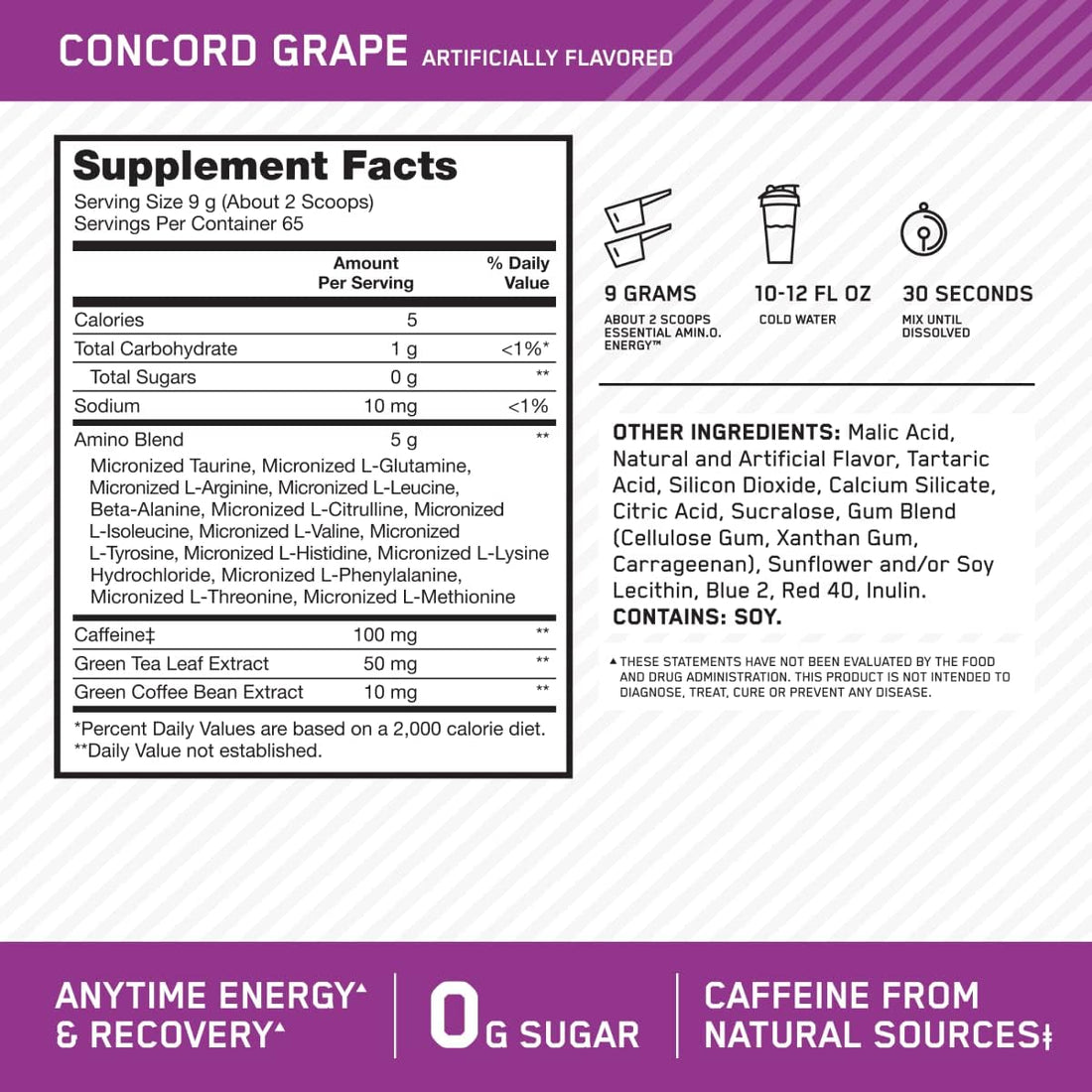 Amino Energy, Concord Grape, 65 Serves, 585 G