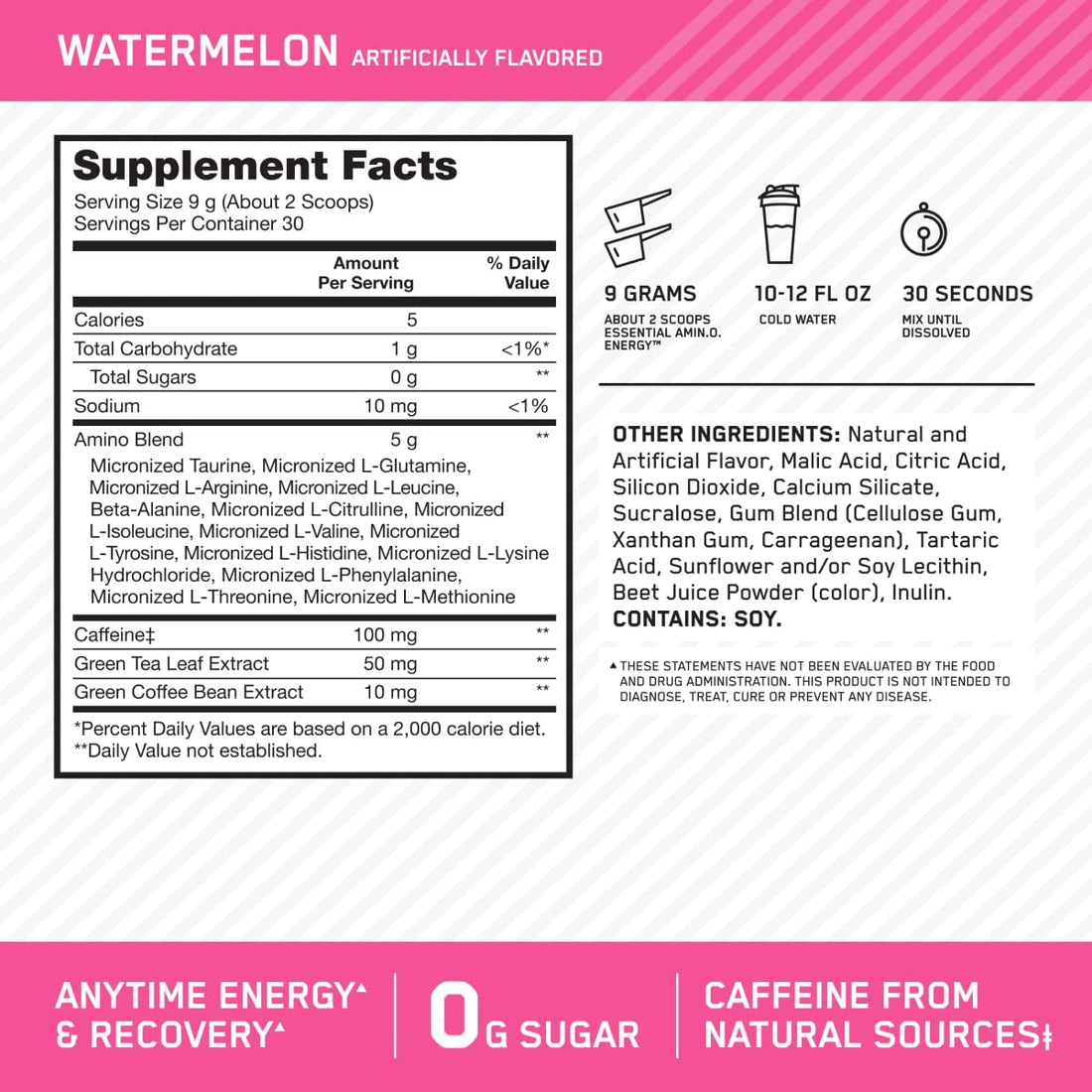 Amino Energy Powder, Watermelon, 270G, 30 Servings