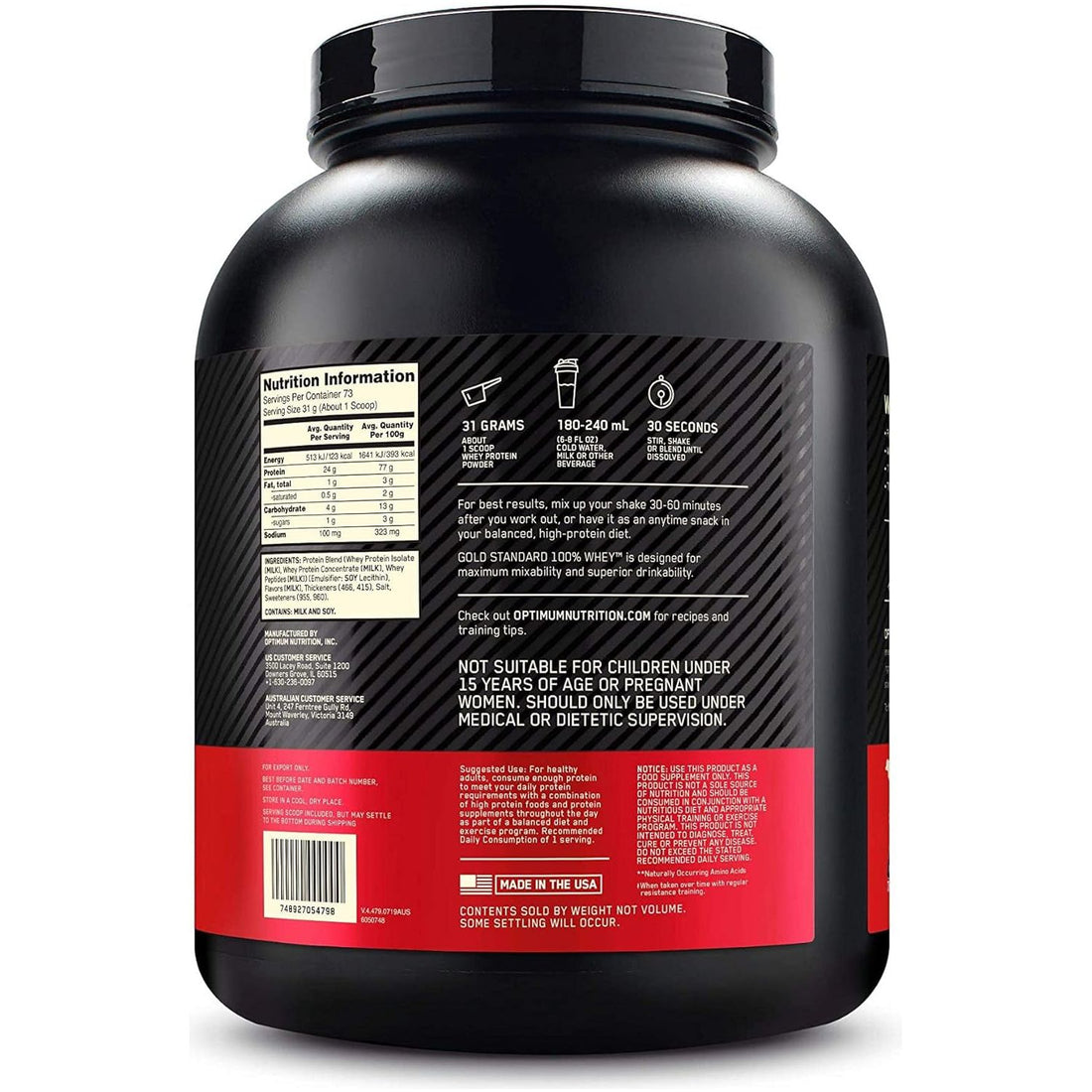Gold Standard 100% Whey Protein Powder, Vanilla Ice Cream, 2.27Kg