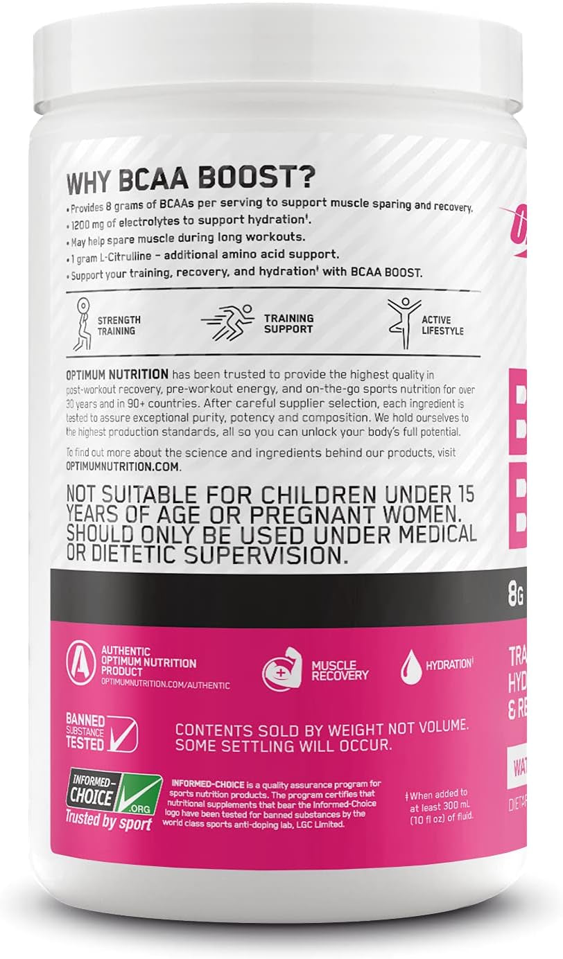 BCAA BOOST 8G BCAA + Electrolytes Powder, Watermelon Cooler, 390G, 30 Servings