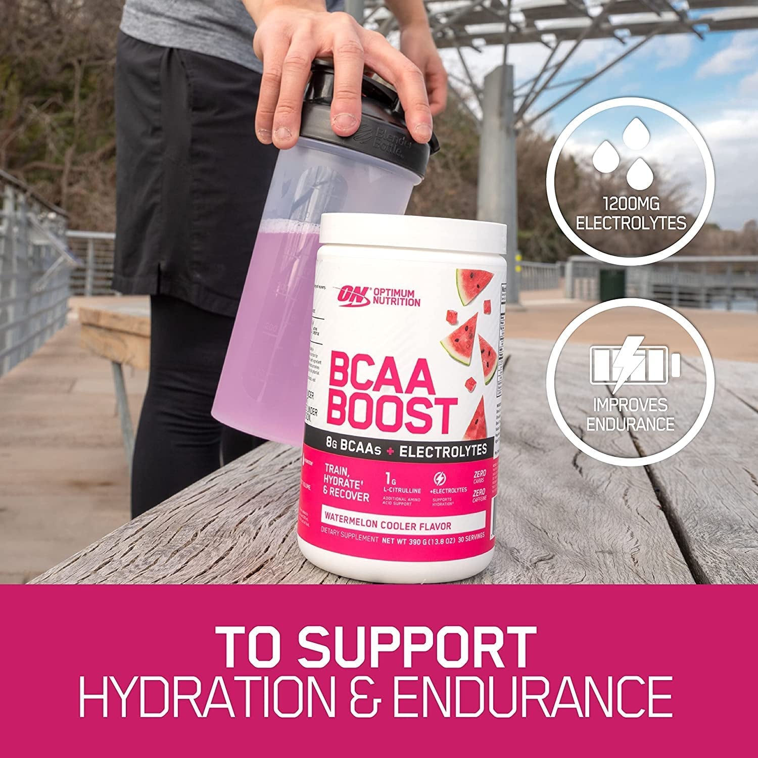 BCAA BOOST 8G BCAA + Electrolytes Powder, Watermelon Cooler, 390G, 30 Servings
